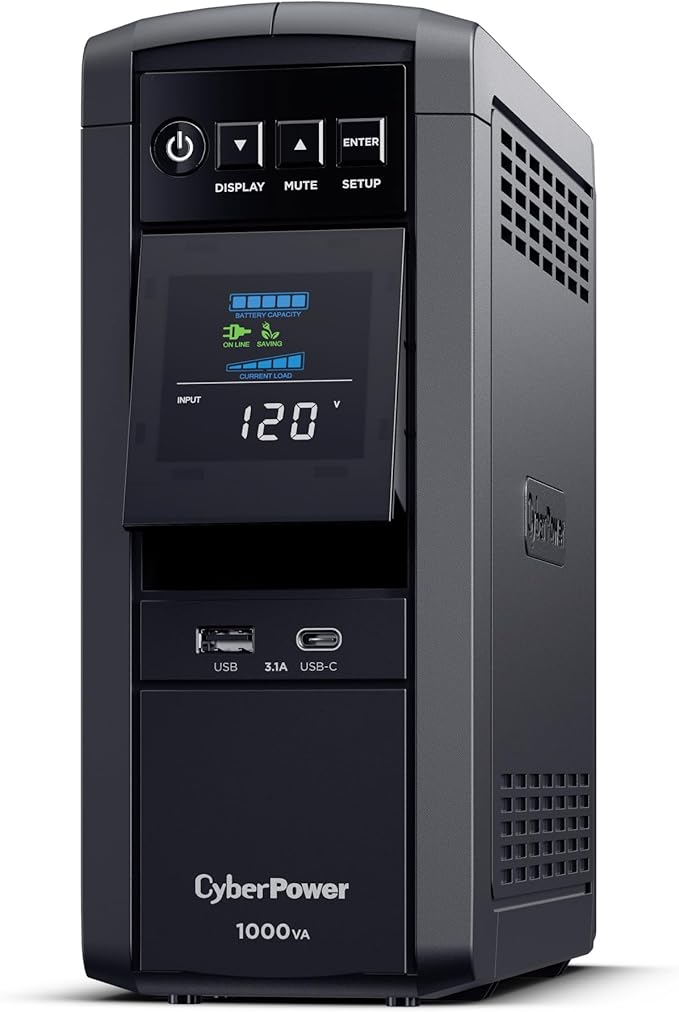 CyberPower CP1000PFCLCD PFC Sinewave UPS Battery Backup and Surge Protector, 1000VA/600W, 10 Outlets, AVR, Mini-Tower; UL Certified
