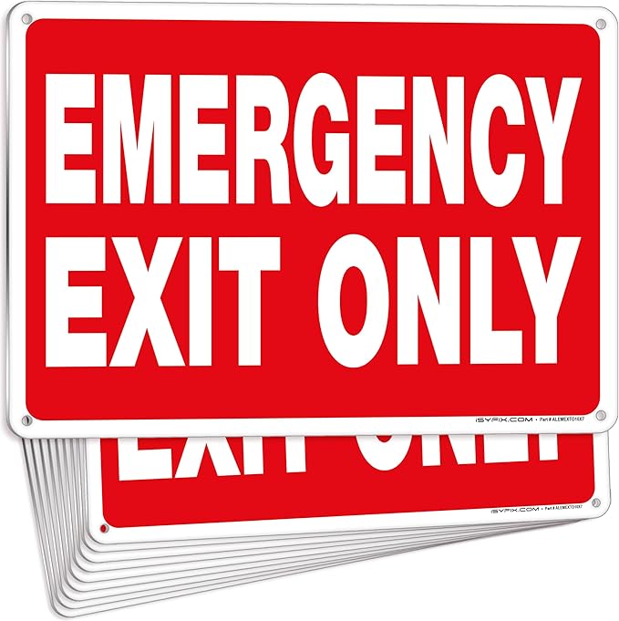 iSYFIX Emergency Exit Only Signs – 10 Pack 10x7 Inch – 100% Rust Free .040 Aluminum Signs, Laminated for Ultimate UV, Weather, Scratch, Water and Fade Resistance, Indoor and Outdoor