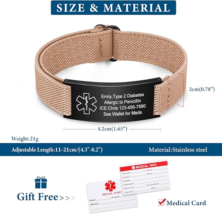 VNOX Medical Alert Bracelets for Men & Women Kids with Free Engraving Adjustable Stainless Steel Mesh Emergency Medical ID Bracelets Wristband