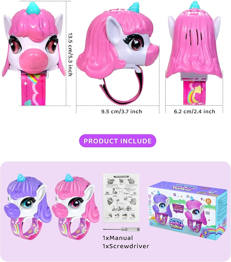 Vvinca Walkie Talkies for Kids 2 Pack, Unicorn Toys for Girls Age 3-4-5-6-7 Christmas Birthday Gifts 8 9 10 11 12 Year Old Long Range Camping Outdoor Toddler Toy Walkie-Talkie Stocking Stuffers