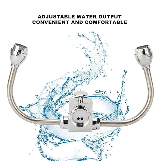 Faucet Mounted Eyewash Station, Emergency Eye Wash Unit with Double Nozzles, 360 Degree Rotatable Stainless Steel Eyewash for Laboratory Factory Office Sink, Includes Protection Co