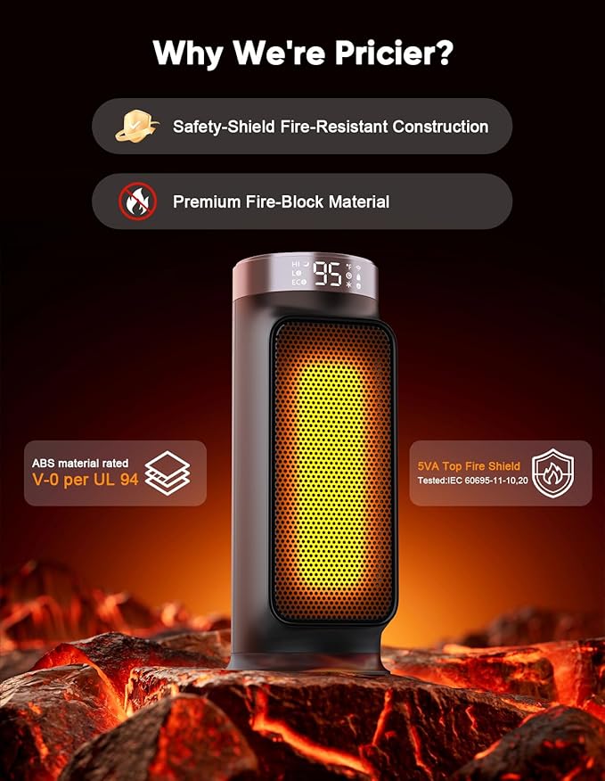 Smart Space Heater, 1500W PTC Heater with Wifi/App/Alexa/Google Voice Control for Indoor Use, Heats & Cools 2 in 1 Eco Heater for Home Office Bedroom Living Room Bathroom Nursery Apartment