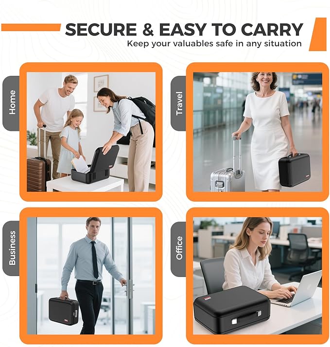 Fireproof Document Box with Combination Lock - Fire & Water Resistant Hard Case Safe Box for Important Documents, Certificates, Laptops, Passports (Black)
