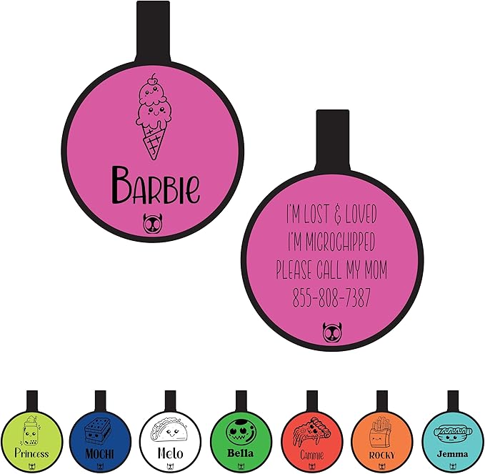 Silent Identification with Waterproof and Durable Silicone Dog Tags: Lightweight, Allergen-Free, and Customizable Round Foods Pink