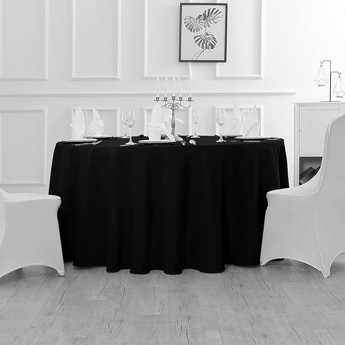 Fokitut 6 Pack Waterproof Round Tablecloth, 108 Inch, Stain Resistant and Wrinkle Polyester Table Cloth, Fabric Table Cover for Kitchen Dining, Wedding, Party, Holiday Dinner-Black