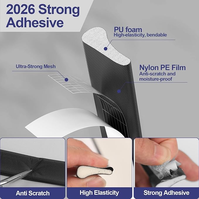 Weather Stripping Door Seal Strip, 118'' Foam Weatherstripping Window Sealer Winter, Soundproofing Self Adhesive Window Insulation Door Draft Stopper Gap Filler for Front Frame