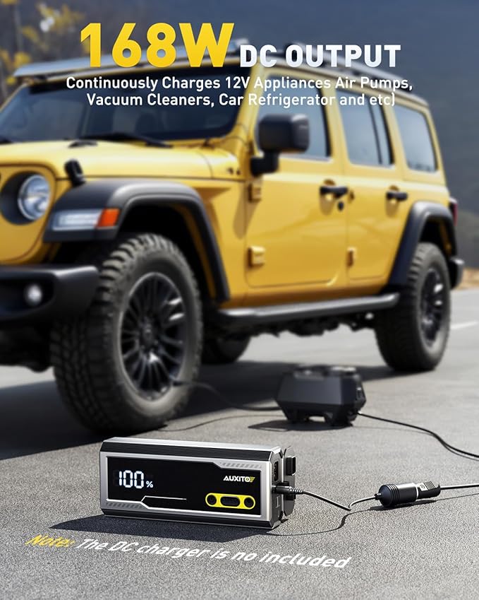 AUXITO 9500A Jump Starter, 12V Car Battery Jump Starter, Up to All Gas/All Diesel Engine with LED Display, 30W Type-C Fast Charging and 168W DC Output, 3-Mode Flashlight, Storage Case
