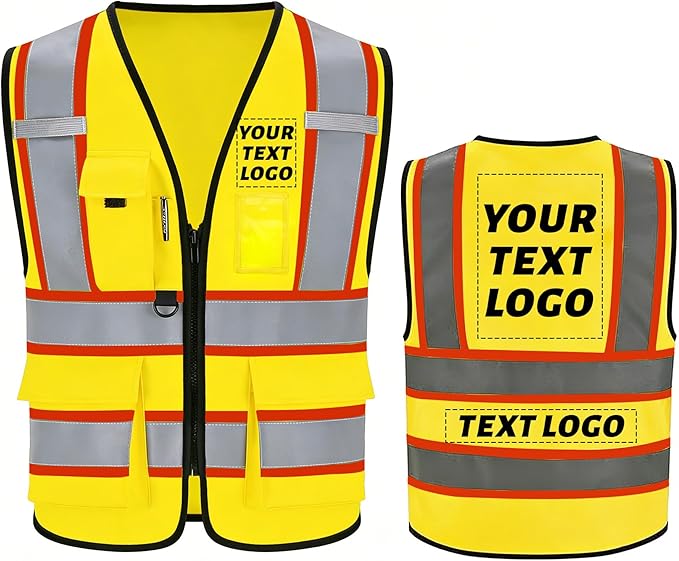 Reflective Safety Vest, High Visibility, Custom Logo for Construction, Roadwork, Traffic, Emergency Use