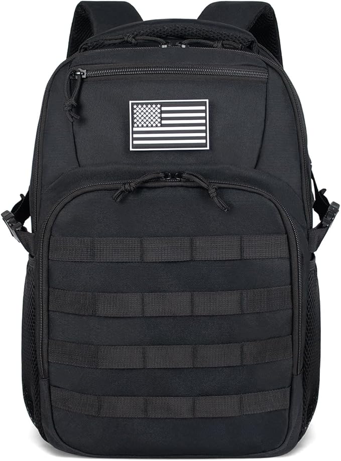 Small Military Tactical Backpack for Men, Travel Hiking Black Backpack with Bottle Holder on Both Sides, 25L Laptop Backpack for Work, Men's Assault Bag Back Pack