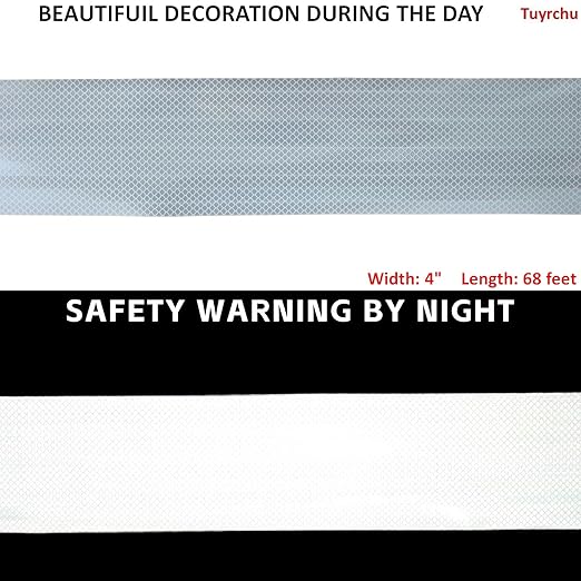 Non Fading White Reflective Tape Outdoor Waterproof 4 inch, High Visibility Warning Industrial Marking Tape, Safety Stickers (68 feet)