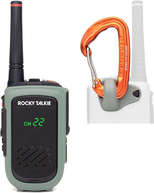 Rocky Talkie Expedition 5 Watt Radio with Climbing Rated Carabiner Attachment - GMRS Radio with IP67 Waterproofing, Long Range Walkie Talkie, NOAA Weather Alerts, 5 Day Battery Life, 1 Pack