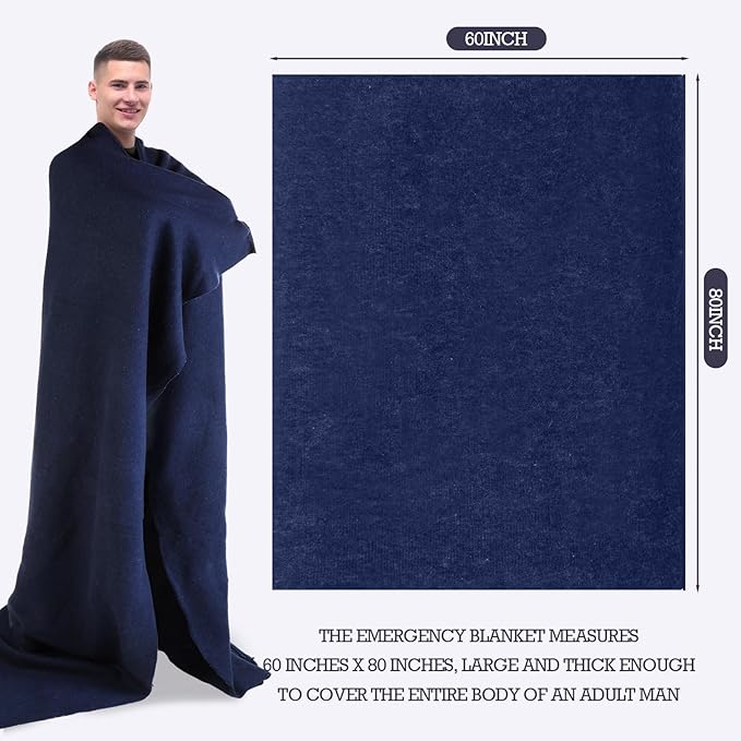 Preboun 6 Pcs First Aid Fire Retardant Blanket Military Blanket 60" x 80" Survival Throw for Camping Emergency and Everyday Use Fire Retardant Extra Thick and Warm Outdoor Bed Throw (Dark Blue)