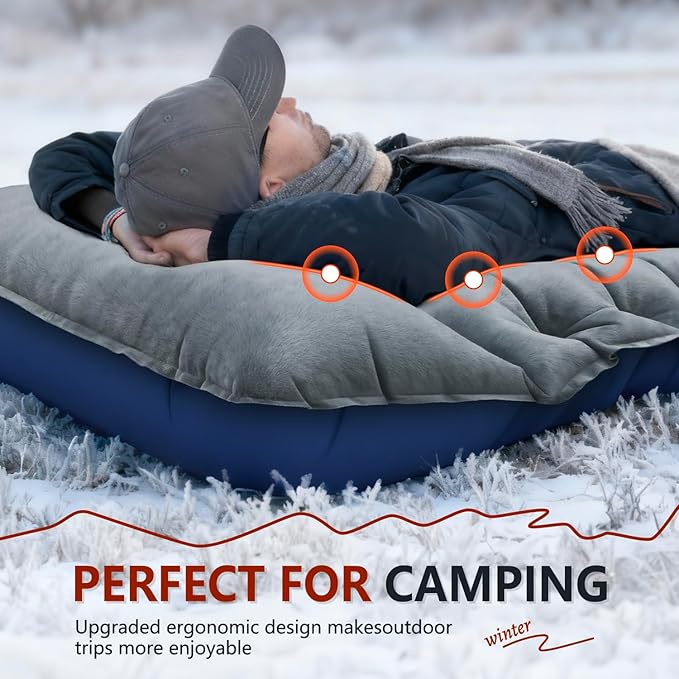 Camping Sleeping Pad, 9.2R-Value Ultralight Inflatable Air Mattress Built-in Foot Pump, Compact & Waterproof for Backpacking, Hiking, Travel - Upgraded Fleece-Lined Version Grey