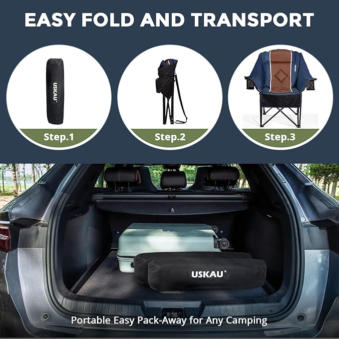 Oversized Folding Camping Chair for Adults Heavy Duty Padded Outdoor Chairs Big and Tall XL Picnic Chair with Cup Holders 400lb Capacity, Comfy for Lawn Sports and Outside Use