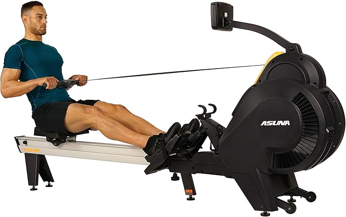 Sunny Health & Fitness Premium Smart Air & Magnetic Resistance Rowing Machine, Foldable Long Silding Rail Exercise Rower for Home Training, Optional Free SunnyFit App Connection