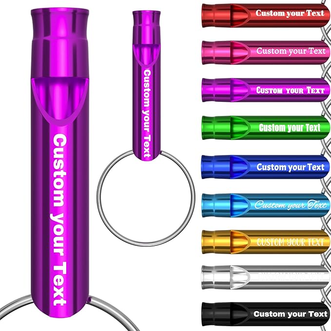 20 Pcs Custom Emergency Whistles with Keychains, Personalized Loud Safety Survival Whistle Engraved with Name/Text, Bulk Whistles for Outdoor Sports, Camping, Hiking, Boating, Hunting