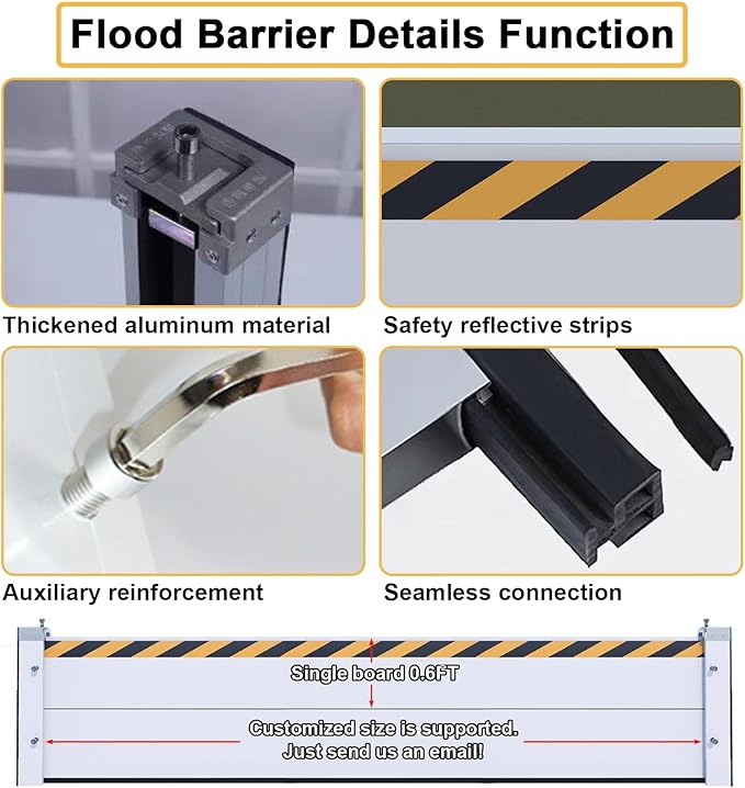 Flood Barriers for Home, Quick Water Barriers for Flooding Outdoor - Reusable Aluminum Alloy Water Retaining for Basement, Front Door, Garage Gate Anti, Flood Wall (H 55 in 12 ft)