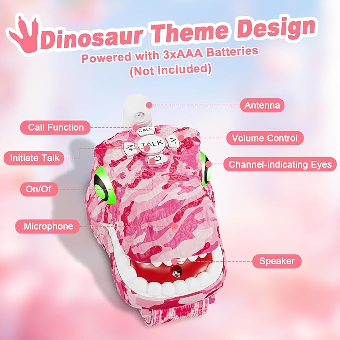 Dinosaur Walkie Talkies for Kids 3 Pack Camping Gear T-Rex Outdoor Toys for Girls Age 3-12 Year Old 3 Channel Long Range Birthday Gifts Christmas Stocking Stuffers