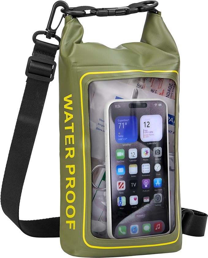 154 Pieces Waterproof Boat First Aid Kit Dry Bag with Cell Phone Bug Out Bags Pouch Roll Top Boat Emergency Kit 2-in-1 for Camping Fishing Kayaking Swimming Rafting