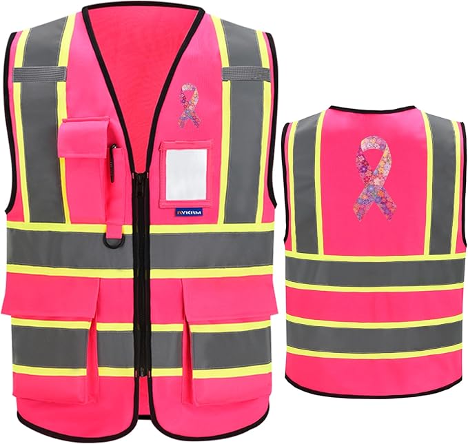 AYKRM Security Vest for Men Women 7 Pockets High Visibility Reflective Safety Vest Front Zipper Meets ANSI/ISEA