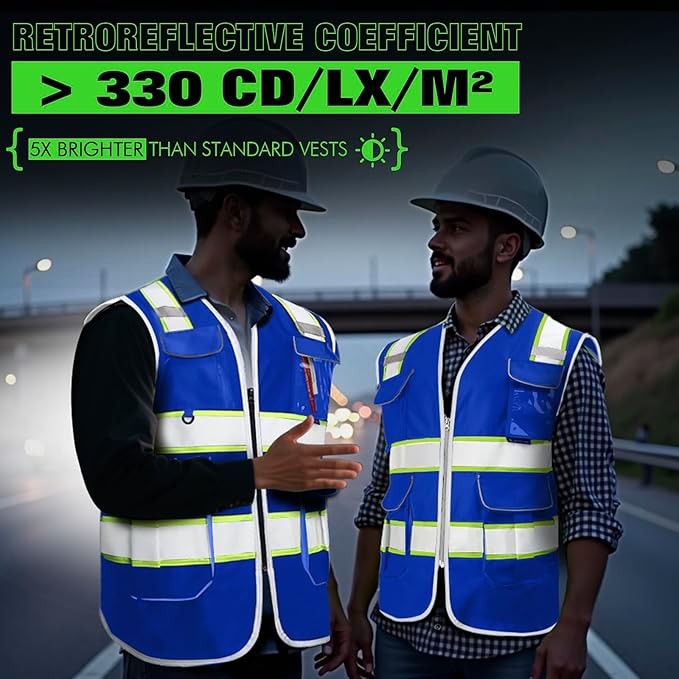 BeautyWill 10 Pack Custom Logo Safety Vest ANSI Class 2 High Visibility Reflective Vest Personalized Construction Vest Bulk