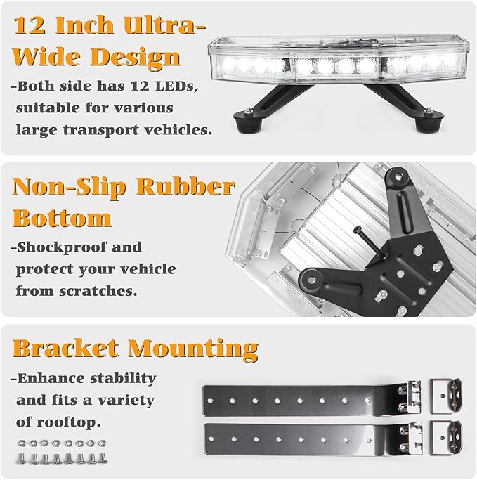 48 Inch Amber White Emergency Light Bar 88 LED Super Bright Rooftop Strobe Lights Waterproof Hazard Warning Roof Top Flashing Light Bar for Tow Truck Snowplow Construction Vehicle (DC 12-24V)