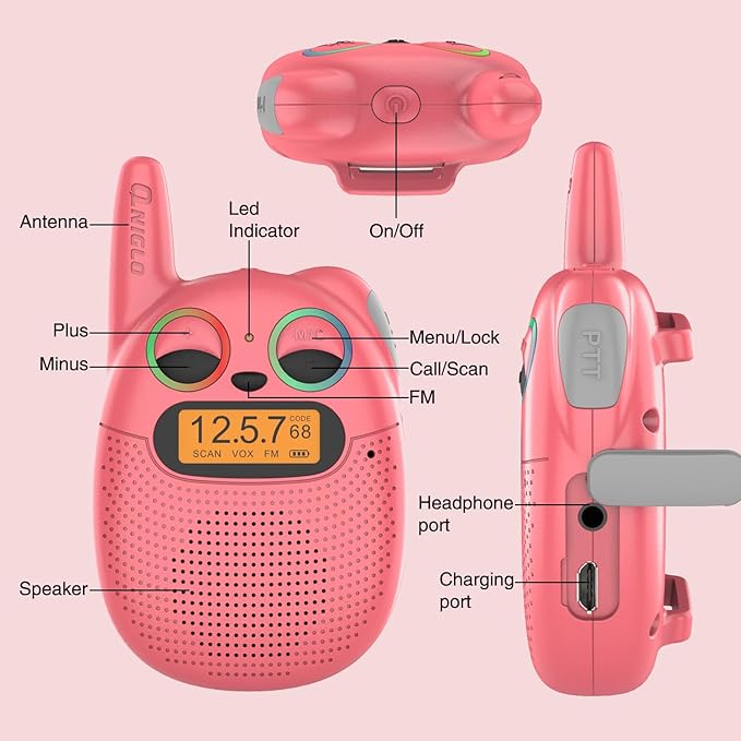 Qniglo Walkie Talkies for Kids, Rechargeable walkie Talkie Watch for Kids，3-Mile Range, 7-Day Standby, VOX， Backlit LED Screen， Great Gift for Girls and Boys Ages 3-12 (2-Pack)