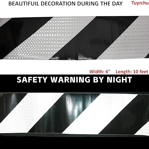 Reflective Tape Black White 8 inch X 11 feet, Outdoor Waterproof High Visibility Hazard Conspicuity Safety Industrial Marking Tape