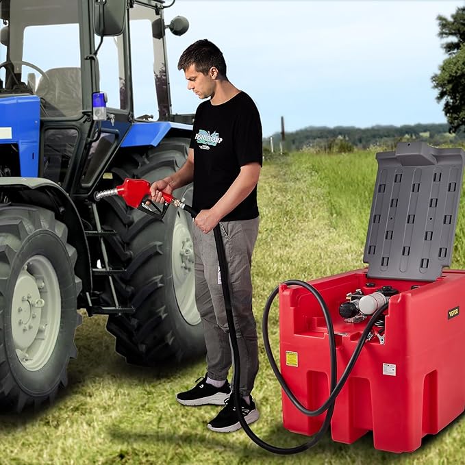 VEVOR Portable Diesel Tank, 116 Gallon Capacity & 10 GPM Flow Rate, Diesel Fuel Tank with 12V Electric Transfer Pump and 13.1ft Rubber Hose, PE Diesel Transfer Tank for Easy Fuel Transportation, Red
