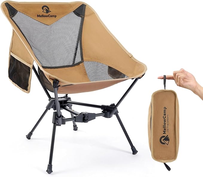 MellowCamp Camping Chair, Ultralight Folding Backpacking Hiking Chair, Compact Portable for Hiking, Camping, Backpacking, Beach, Roadtrip (Dune Brown)