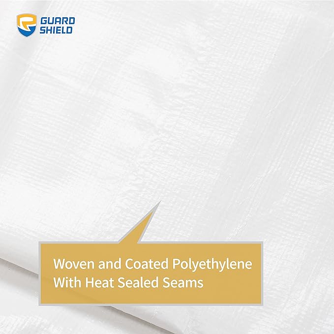 GUARD SHIELD Heavy Duty Tarp 10x10 Feet White Multi Purpose Thick Waterproof Poly Tarp Cover 10mil