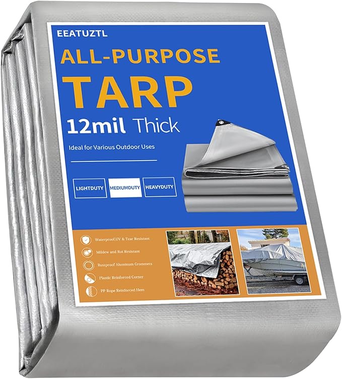 Tarps Heavy Duty Waterproof, 12 Mil Silver Heavy Duty Tarps with Grommets Reinforced Edges, UV Resistant, Tear&Fade Resistant, Small Cover for Under Tent, Rain, Roof, 3 * 6FT