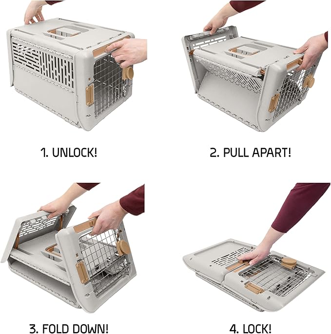 SportPet Designs Collapsible X-Small Pet Travel Carrier (Tan), Hard-Sided Kennel for Small Dogs, Puppies, Cats, Kittens, Animals up to 20lbs, Washable Home & Outdoor Pet Crate, 19.6"L x 13.5"W x 12"H