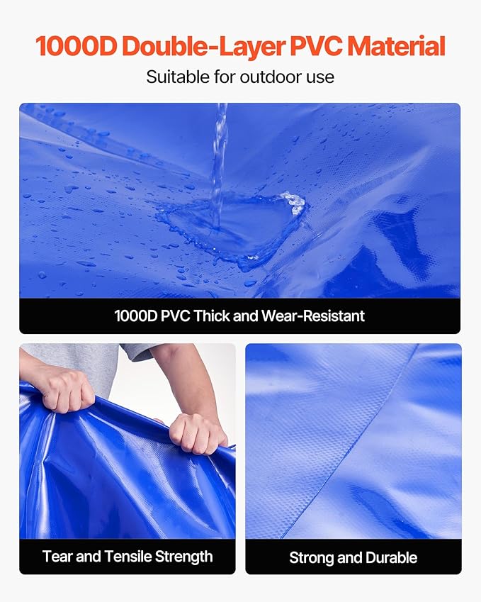 VEVOR Water Storage Bladder, 400L/105.7Gallon Water Storage Container Tank, 1000D PVC Large Capacity Soft Bag Bladder, Foldable Portable for Garden Irrigation, Camping, RV, Fire Prevention - Blue