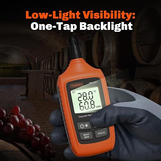 YW-201 Temperature and Humidity Meter, Digital Thermometer Hygrometer with Ambient, Dew Point, Wet Bulb for Indoor/Outdoor, Min/Max Hold, LCD Backlight