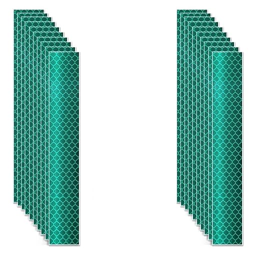 Non Fading Green Reflective Stickers 1 inch X 6 inch, Outdoor Waterproof High Visibility Warning Safety Adhesive Reflector Tape (20 Pcs)