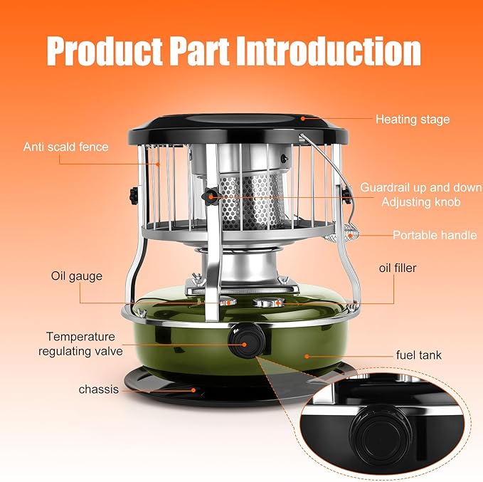 2 in 1 Portable Kerosene Heater Stove Kerosene Heaters for Indoor Use 9000 BTU Non Electric Heaters Indoor Outdoo for Camping Hunting Cooking and Emergency Heater Army Green