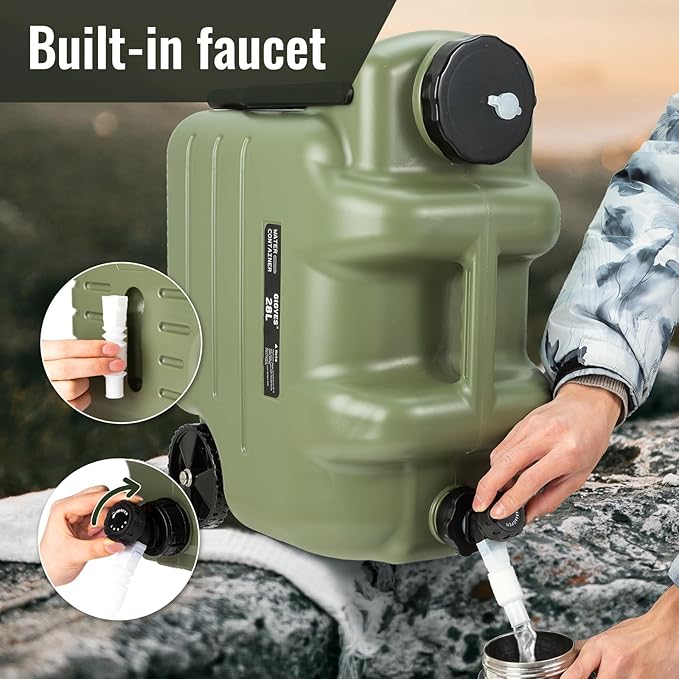 7.4 Gallon Water Jug with Wheels & Folding Handle, GIGYES Rolling Wheel Water Storage Tank for Hiking Camping, Portable