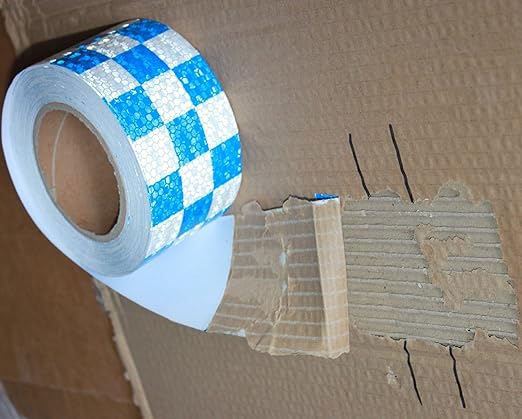 Reflective Tape Blue White 3 inch Wide, Outdoor Waterproof High Visibility Hazard Warning Industrial Marking Tape (68 feet)