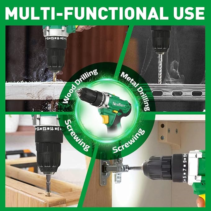 Cordless Drill Set, 12V Power Drill Driver with 1 Battery and Charger, 3/8" Keyless Chuck, 2 Variable Speed, 15+1 Torque Setting, Drill Driver Kit for Home and DIY Project