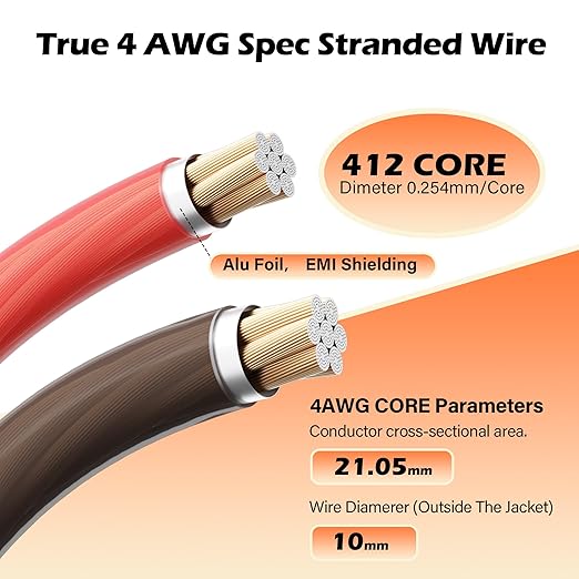 4 Gauge AWG Power/Ground Wire Cable 10 Ft Black+10 Ft Red, High Power Shielded CCA Soft Automotive Welding Battery Wiring Kit,for Car Audio Amp Speaker RV Trailer Marine Solar+ Lugs&Heat Shrink Tubes