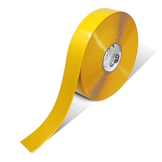 Mighty Line Solid Floor Marking Tape for Safety, Caution, Warning, Heavy-Duty, Peel and Stick Adhesive, Beveled Edge Design, Industrial Quality, 2 inch, 100' Roll, Yellow