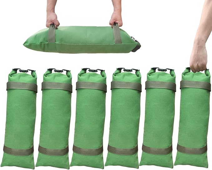 Flood Barrier Sand Bags 6Pcs Thickened Long Canvas Flood Protection Sandbags & Reusable With Insert Buckle Handle Sandbags for Emergency Flood Protection Fits Doors Garages Basement Counterweights (6)