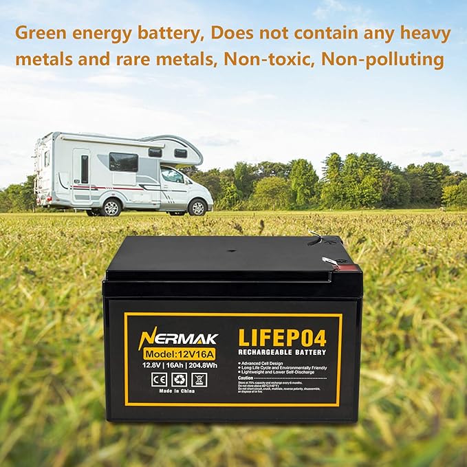 12V 16Ah Lithium LiFePO4 Deep Cycle Battery, 2000+ Cycles Lithium Iron Phosphate Rechargeable Battery for Solar/Wind Power, Lighting, Scooters, UPS, Power Wheels, Fish Finder, Built-in 16A BMS