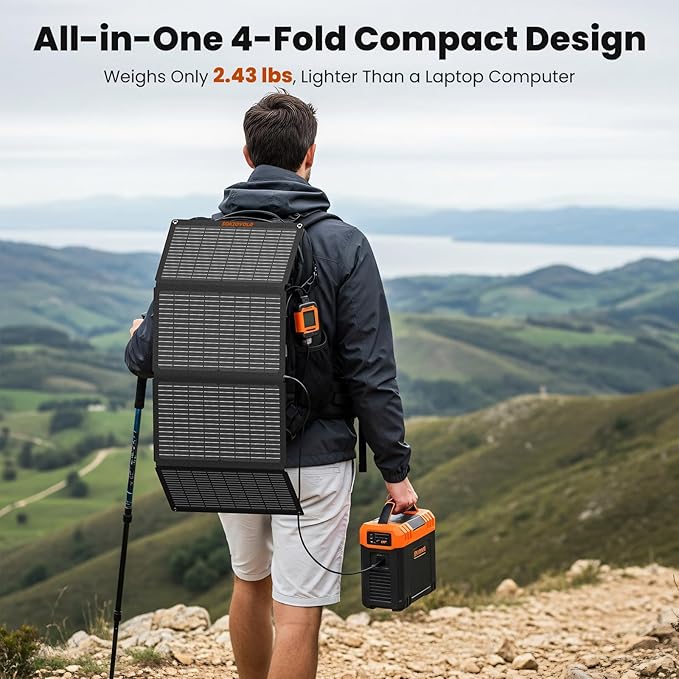 50W Portable Solar Panels,Foldable Solar Panel Charger IP68 Waterproof with USB-A and USB-C Ports DC 18V Output for Small Power Station Outdoor Camping RV Trip