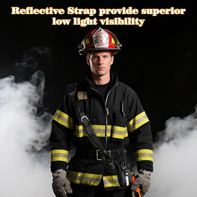 abcGoodefg Reflective Firefighter Leather Radio Strap and Case, Anti-sway Strap, Compatible with Motorola APX Series - for Firefighters, EMT, Police (Reflective)
