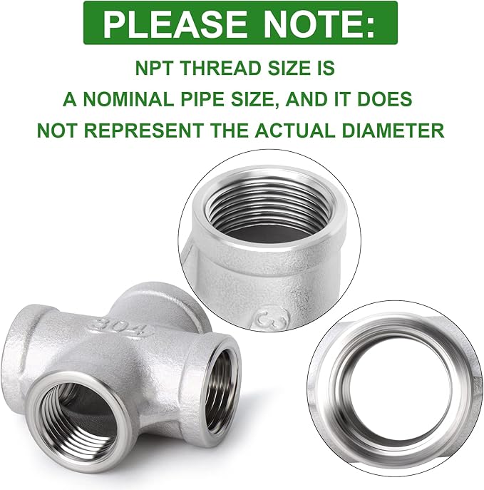 TAISHER 1PCS Stainless Steel 4 Way Pipe Fittings, 1" x 1" x 1" x 1" NPT Female Pipe Fittings