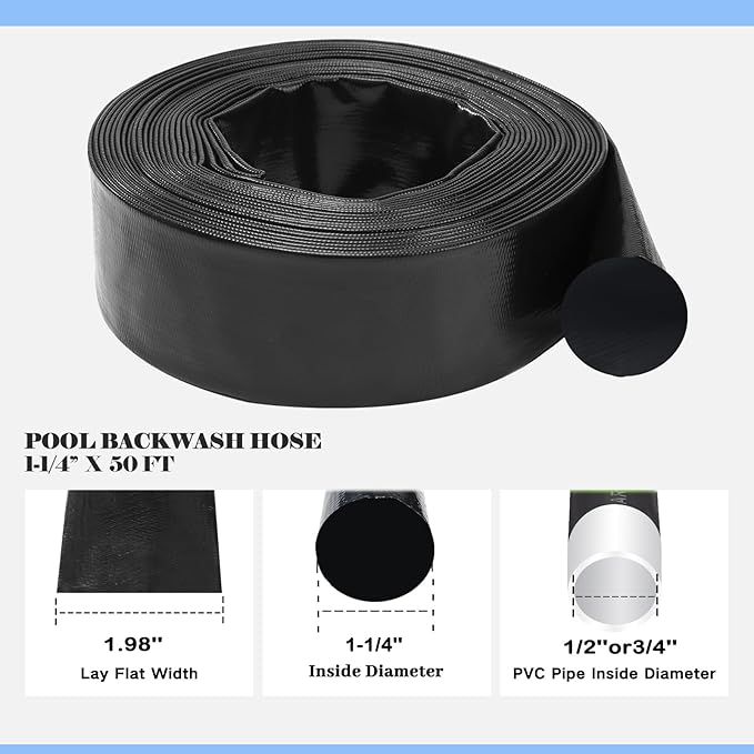 Eastrans 1-1/4in x 50 FT Pool Backwash Hose with 2 Hose Clamps,Extra Heavy Duty Discharge Hose,Drain and Filter Pump Hoses for Swimming Pool,Super wear-resistant,weather blast
