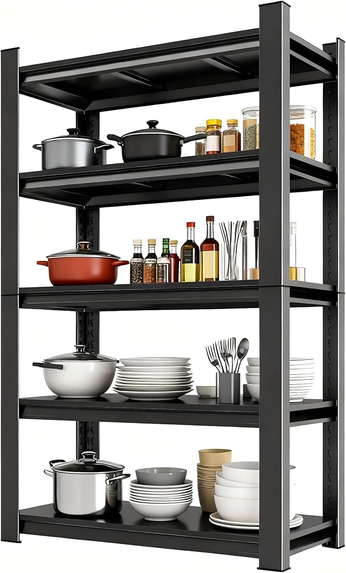 78''H Metal Garage Shelving Unit ,5-Tier Garage Storage Shelves Heavy Duty，Adjustable 3020 lbs Shelf, Upgraded Reinforced Double-Layer Columns for Basement Kitchen Laundry Room Pantry Rack 40''W*18''D