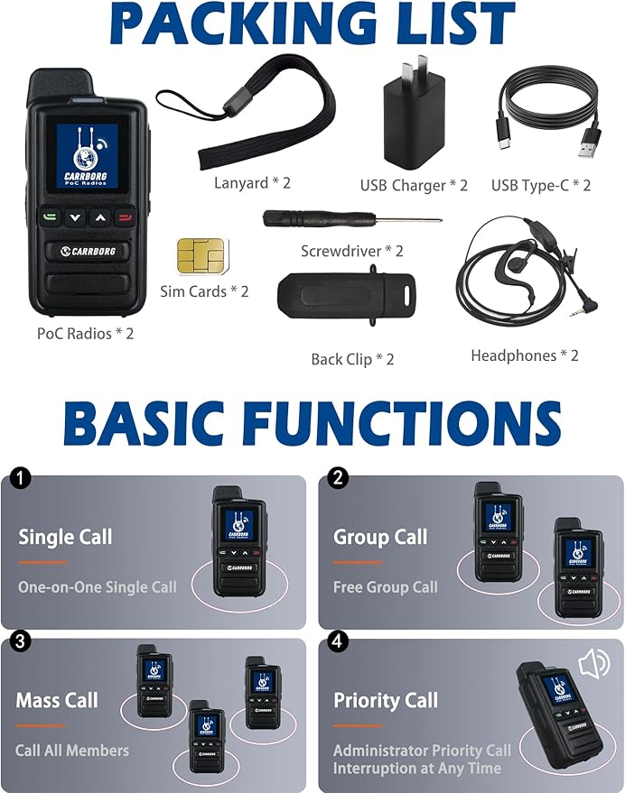 X13 Nationwide Lifetime Free LTE Walkie Talkies Unlimited Range 4G Two Way Radios Long Range Global POC with SIM Cards（2 Pack）
